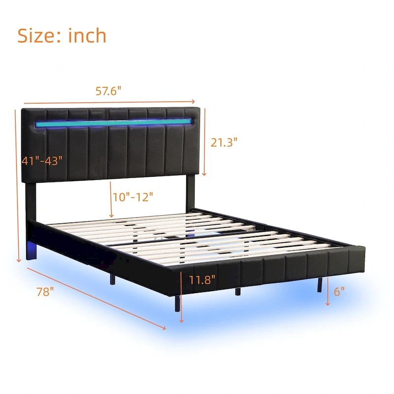 Floating Bed Frame with LED Lights, Full/Queen