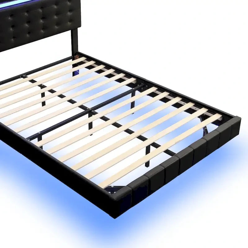 Floating Bed Frame with LED Lights, Full/Queen