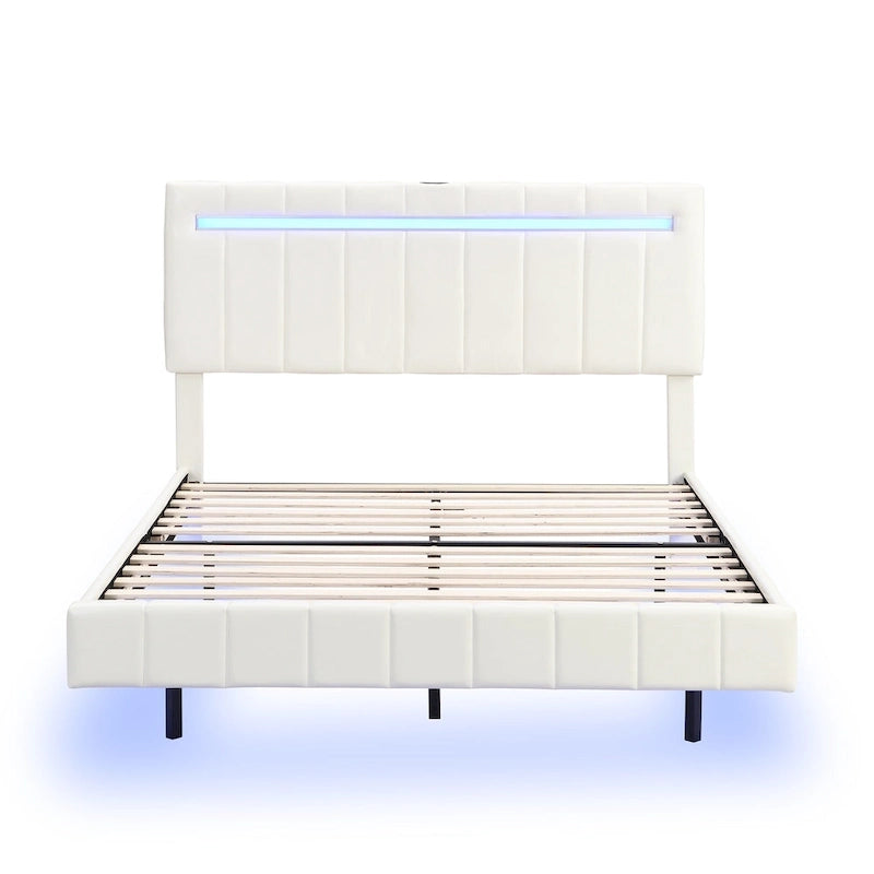 Floating Bed Frame with LED Lights, Full/Queen