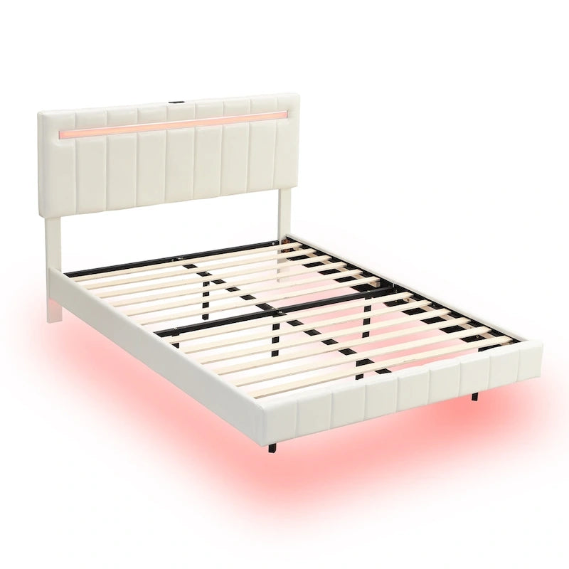 Floating Bed Frame with LED Lights, Full/Queen