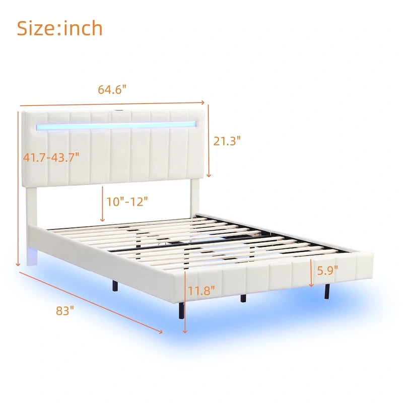 Floating Bed Frame with LED Lights, Full/Queen
