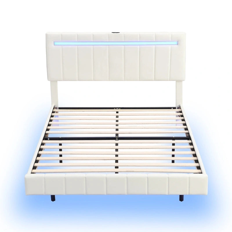Floating Bed Frame with LED Lights, Full/Queen