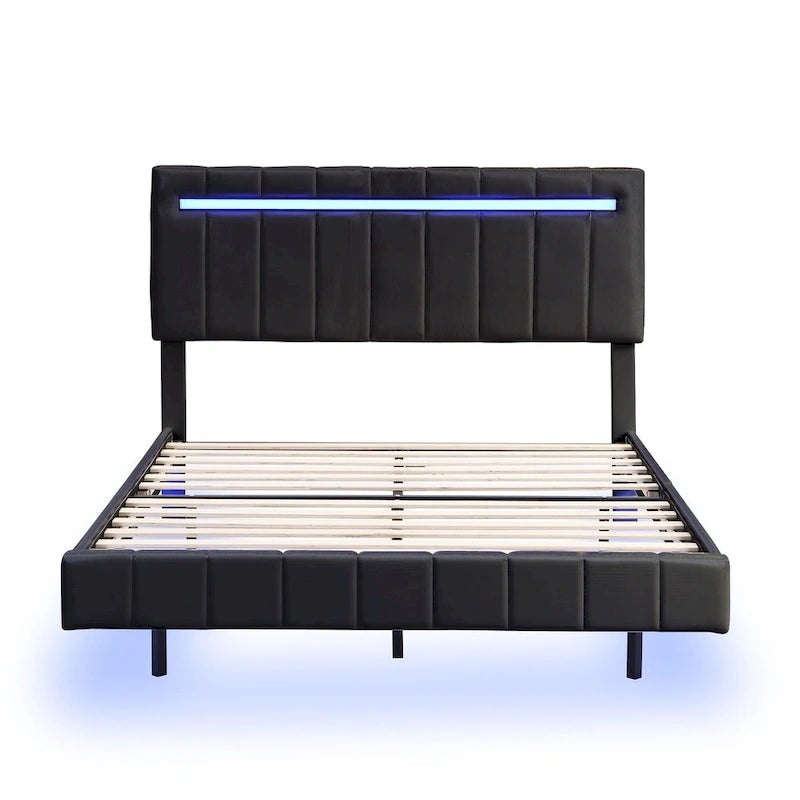 Floating Bed Frame with LED Lights, Full/Queen