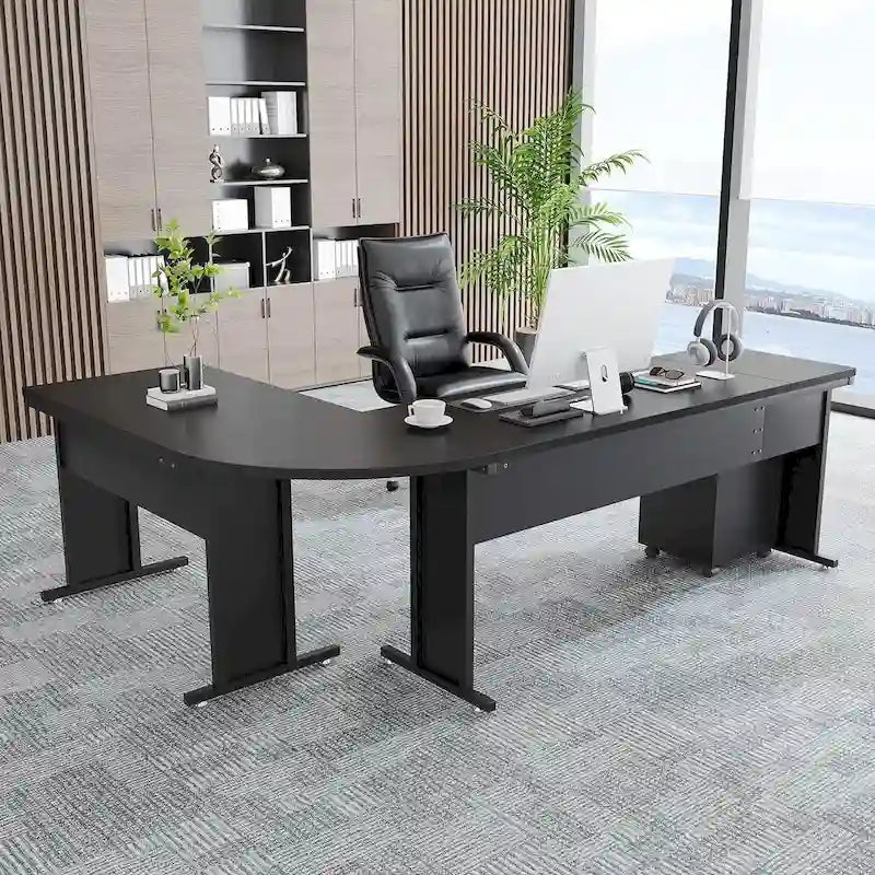 83 L-Shaped Executive Desk, Large L Office Desk with 3-Drawer Mobile File Cabinet, Business Furniture Desk Workstation