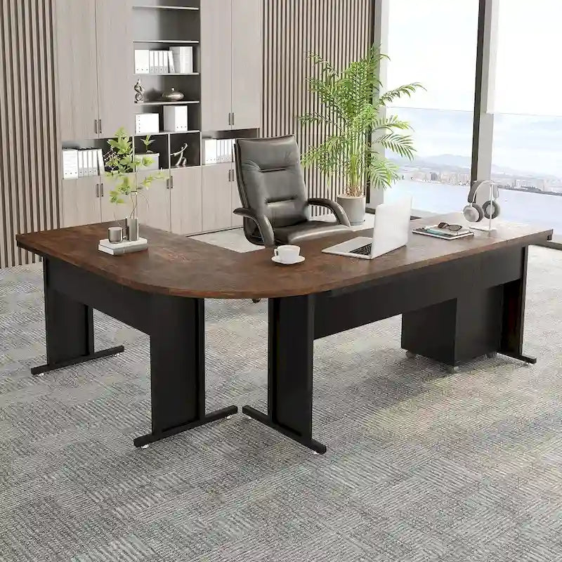 83 L-Shaped Executive Desk, Large L Office Desk with 3-Drawer Mobile File Cabinet, Business Furniture Desk Workstation