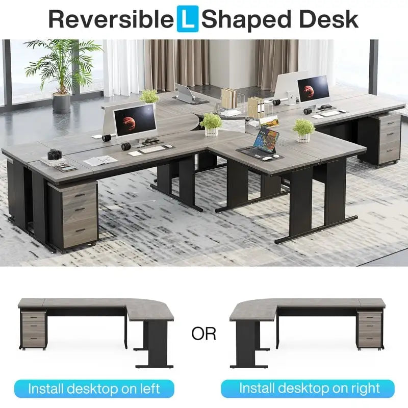 83 L-Shaped Executive Desk, Large L Office Desk with 3-Drawer Mobile File Cabinet, Business Furniture Desk Workstation