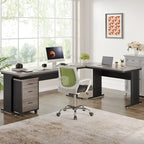 83 L-Shaped Executive Desk, Large L Office Desk with 3-Drawer Mobile File Cabinet, Business Furniture Desk Workstation