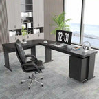 83 L-Shaped Executive Desk, Large L Office Desk with 3-Drawer Mobile File Cabinet, Business Furniture Desk Workstation