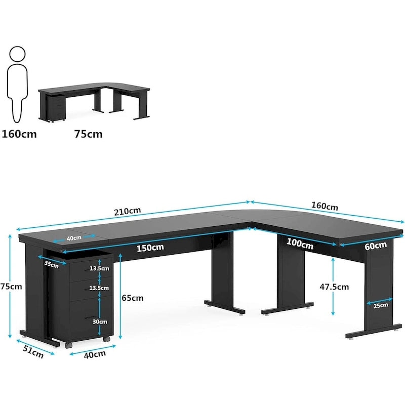 83 L-Shaped Executive Desk, Large L Office Desk with 3-Drawer Mobile File Cabinet, Business Furniture Desk Workstation