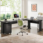 83 L-Shaped Executive Desk, Large L Office Desk with 3-Drawer Mobile File Cabinet, Business Furniture Desk Workstation