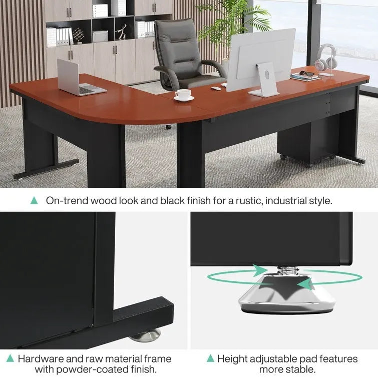 83 L-Shaped Executive Desk, Large L Office Desk with 3-Drawer Mobile File Cabinet, Business Furniture Desk Workstation