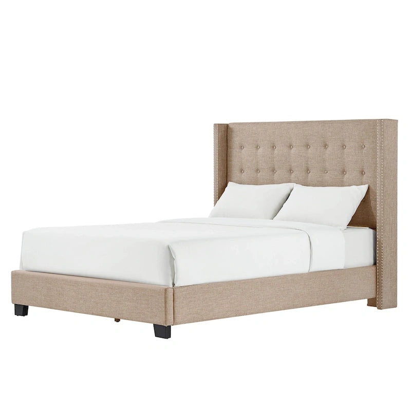Melina Tufted Linen Wingback Platform Bed by  Bold