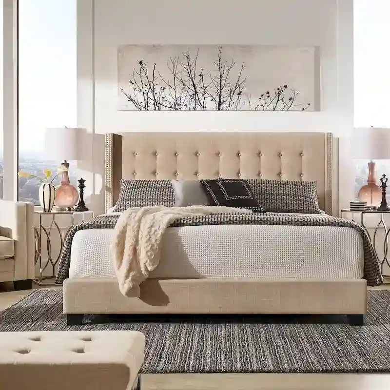 Melina Tufted Linen Wingback Platform Bed by  Bold