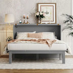 Queen Size Murphy Bed with USB Port and removable Shelves on Each Side,Gray