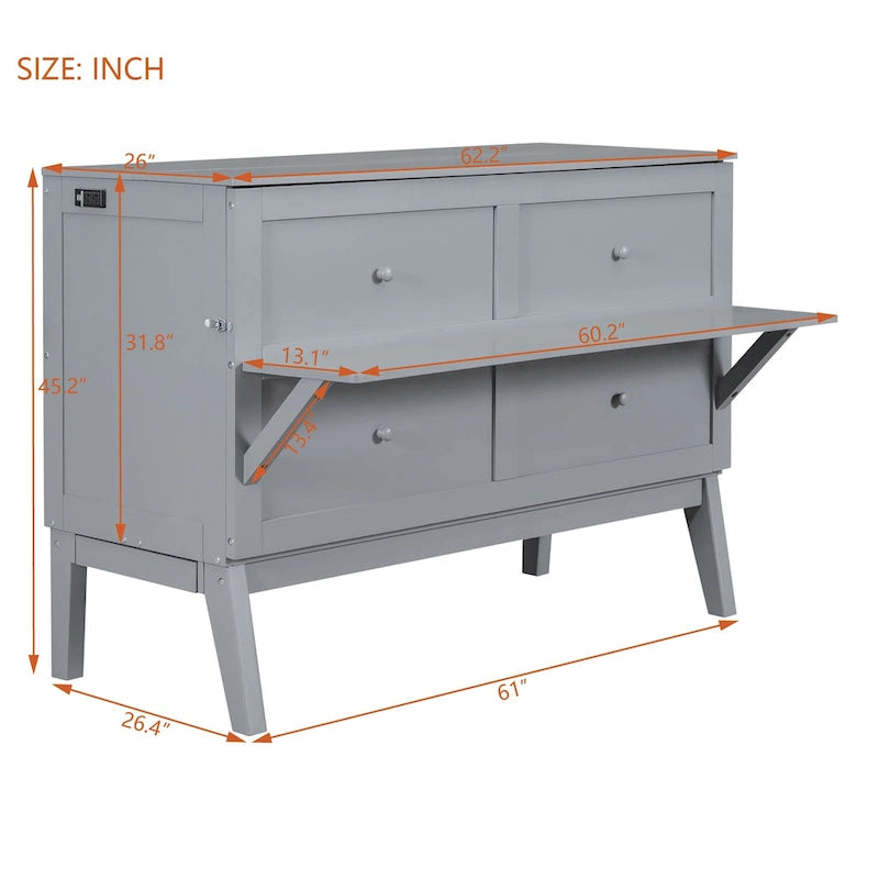 Queen Murphy Bed with USB and Side Shelves, 80.3"L