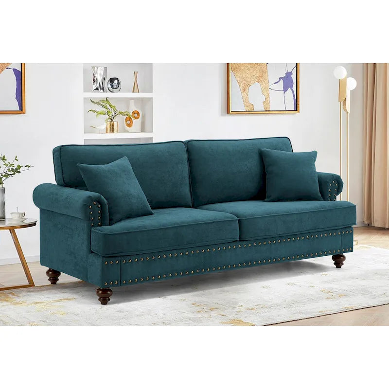 Modern Sofa for Living Room, 82 Green Chenille Sofa Couch, Sectional Love Seat Couch with Brown Legs, Upholstered Sofa for Apar