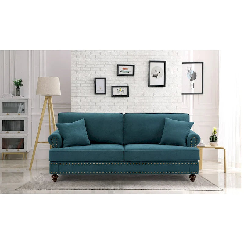 Modern Sofa for Living Room, 82 Green Chenille Sofa Couch, Sectional Love Seat Couch with Brown Legs, Upholstered Sofa for Apar