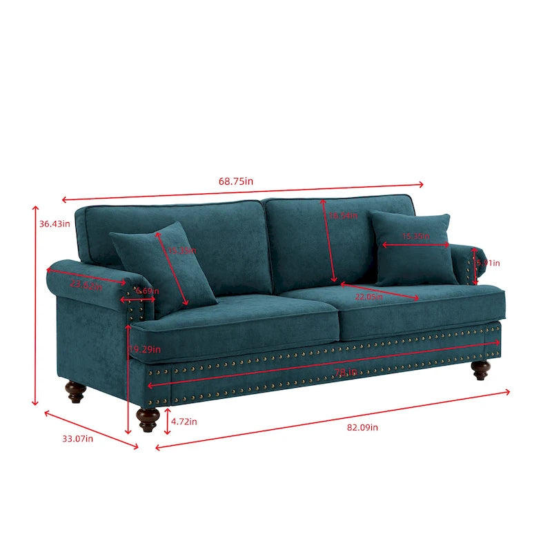Modern Sofa for Living Room, 82 Green Chenille Sofa Couch, Sectional Love Seat Couch with Brown Legs, Upholstered Sofa for Apar