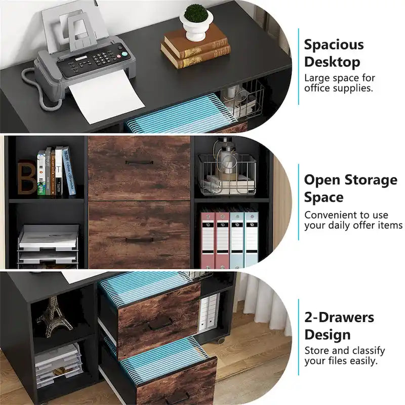 Wood File Cabinet with 2 Drawers and 4 Shelves, 39.5"W