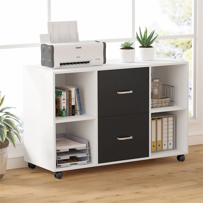 Wood File Cabinet with 2 Drawers and 4 Shelves, 39.5"W
