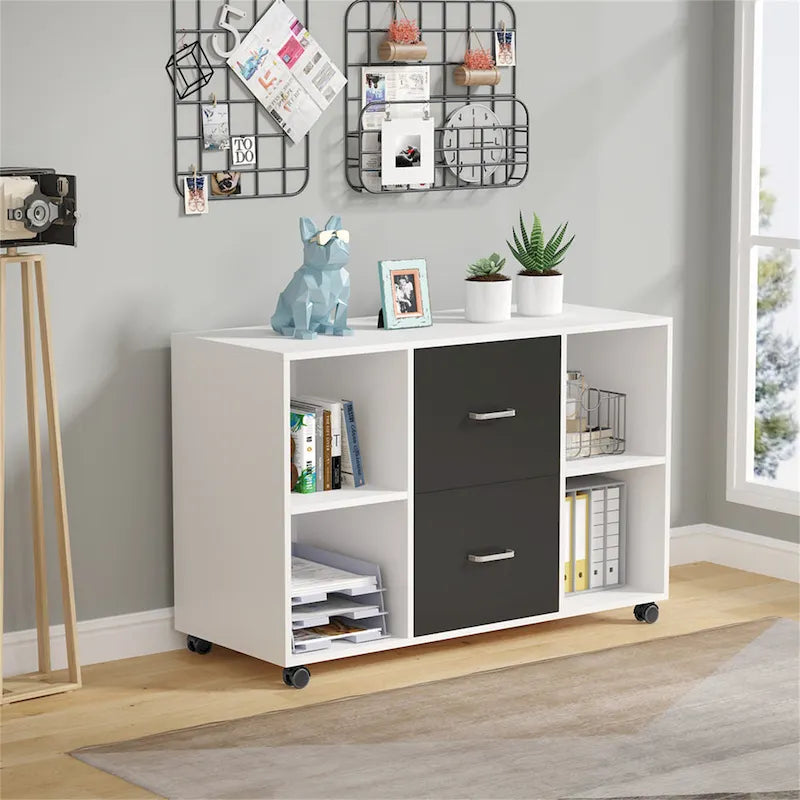 Wood File Cabinet with 2 Drawers and 4 Shelves, 39.5"W