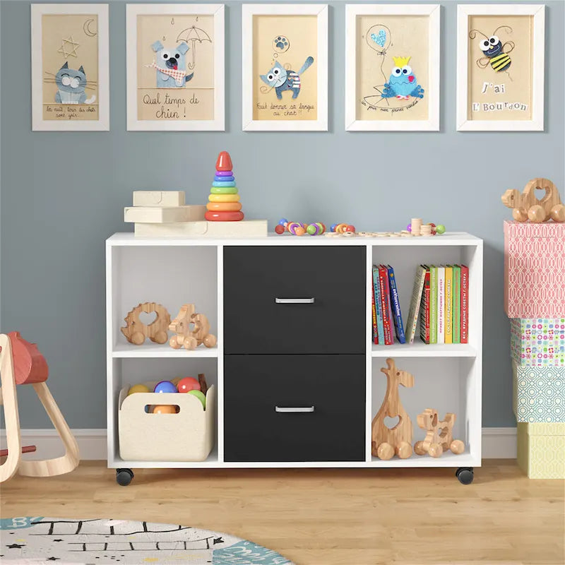 Wood File Cabinet with 2 Drawers and 4 Shelves, 39.5"W