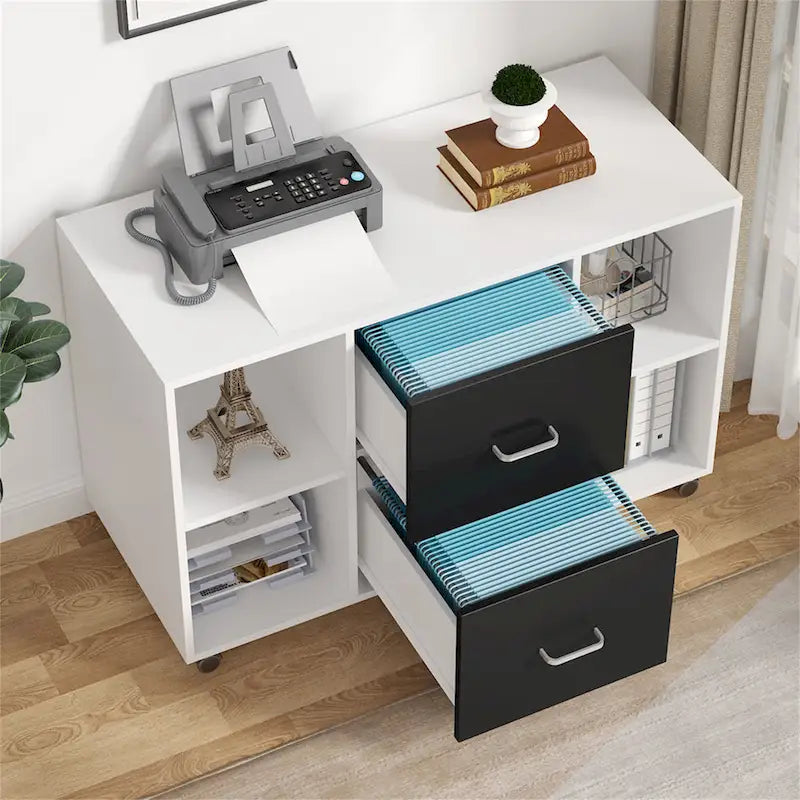 Wood File Cabinet with 2 Drawers and 4 Shelves, 39.5"W
