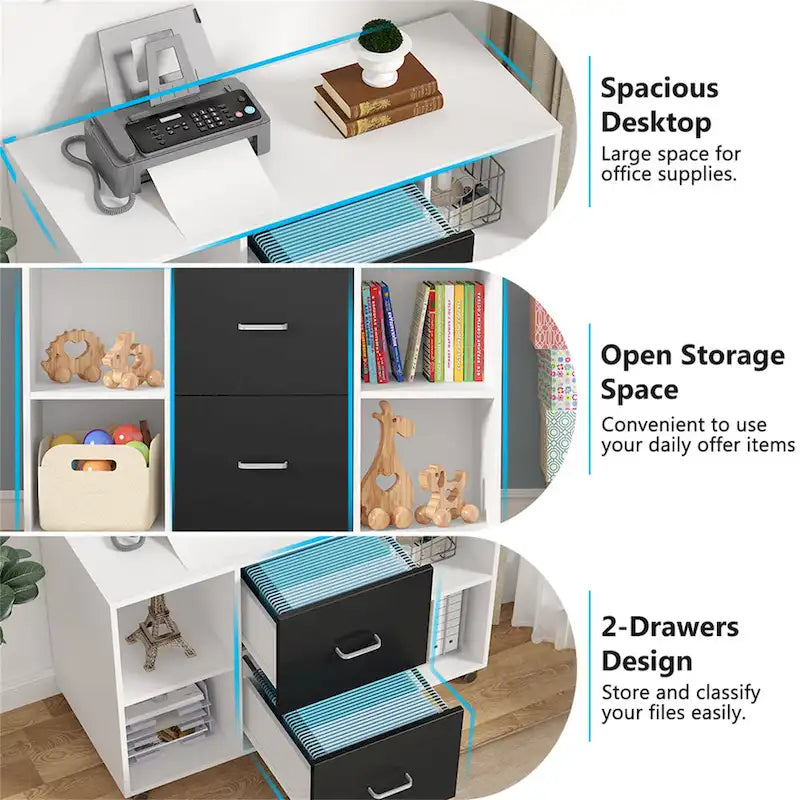 Wood File Cabinet with 2 Drawers and 4 Shelves, 39.5"W