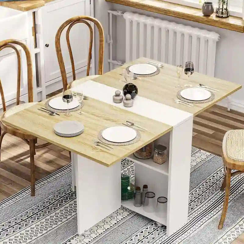 Folding Dining Table with 6 Wheels Drop Leaf Tables