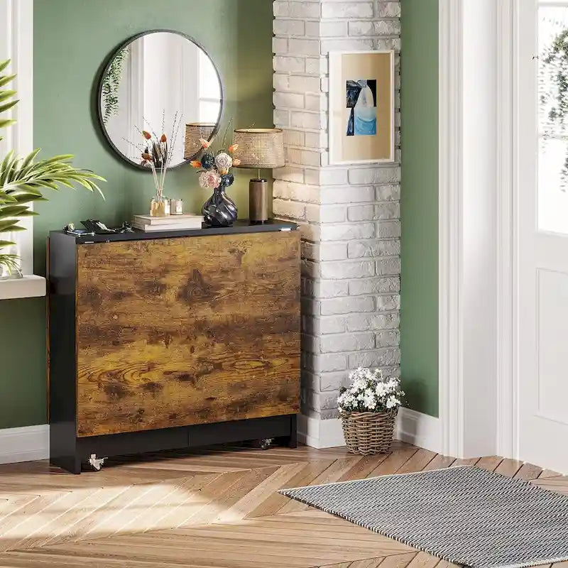 Folding Dining Table with 6 Wheels Drop Leaf Tables