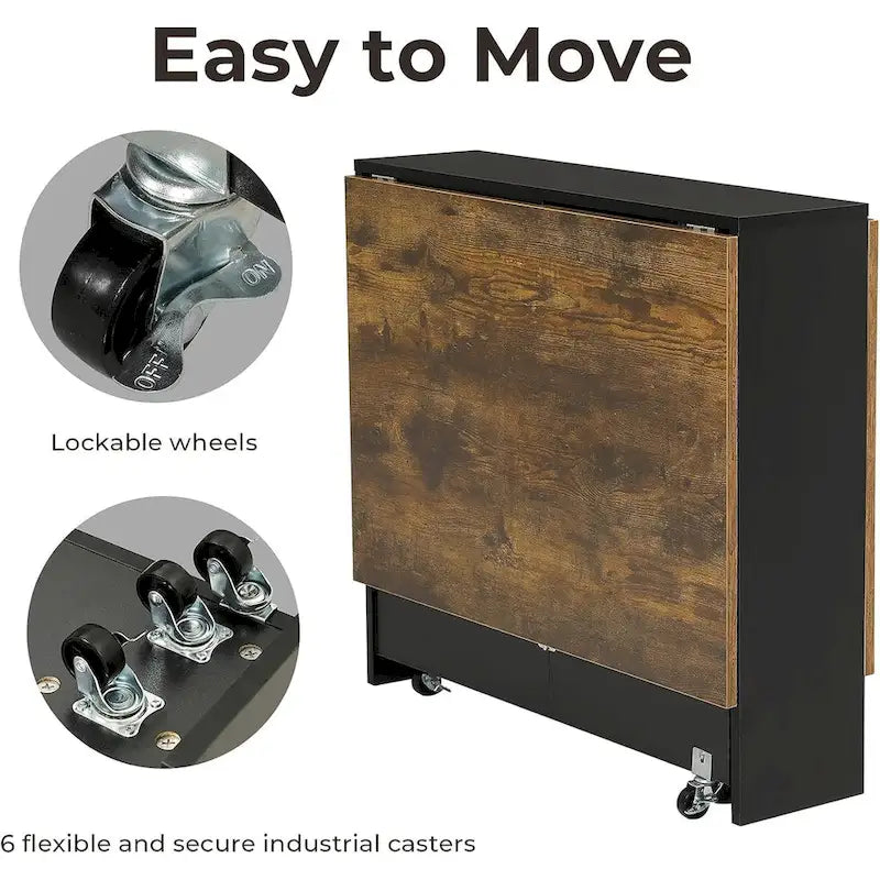 Folding Dining Table with 6 Wheels Drop Leaf Tables