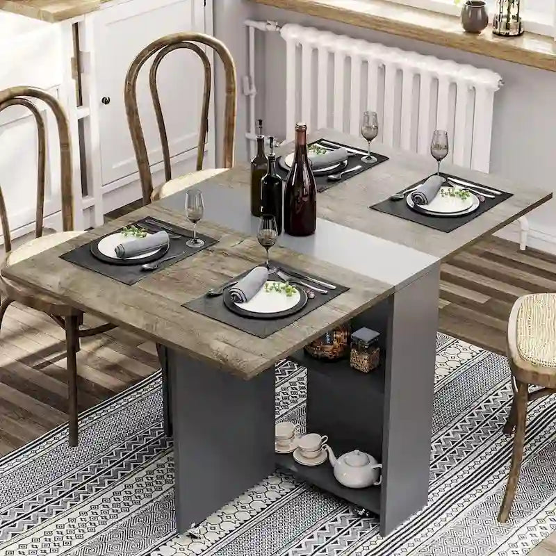 Folding Dining Table with 6 Wheels Drop Leaf Tables