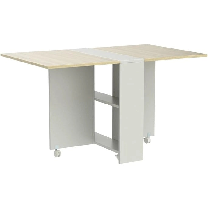 Folding Dining Table with 6 Wheels Drop Leaf Tables