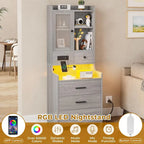 Tall Nightstand Charging Station 3 Drawers & Shelves LED Glass Door