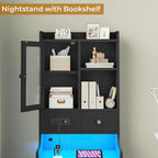 Tall Nightstand Charging Station 3 Drawers & Shelves LED Glass Door