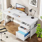 59 inch Reversible Computer Desk with 3 Drawer Cabinet, Industrial Study Writing Table Workstation for Home Office Bedroom