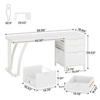 59 inch Reversible Computer Desk with 3 Drawer Cabinet, Industrial Study Writing Table Workstation for Home Office Bedroom