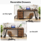 59 inch Reversible Computer Desk with 3 Drawer Cabinet, Industrial Study Writing Table Workstation for Home Office Bedroom