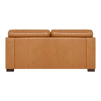 Genuine Leather Square Arm Loveseat Sofa with Sturdy Block Legs - Luxurious Comfort Goose Feather Cushion