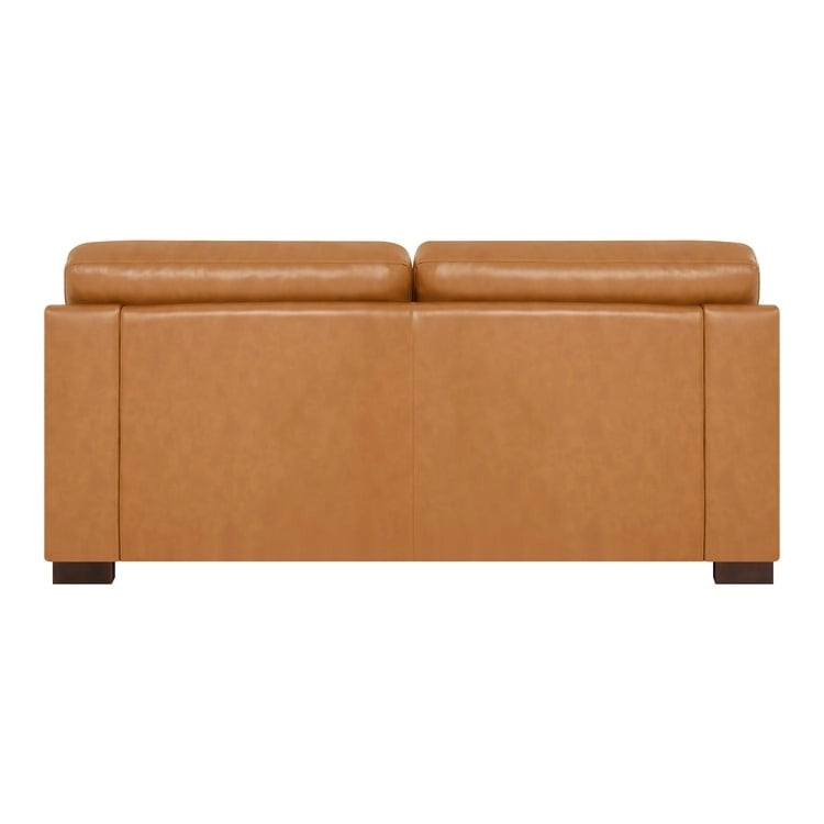 Genuine Leather Square Arm Loveseat Sofa with Sturdy Block Legs - Luxurious Comfort Goose Feather Cushion