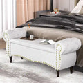 53 in Tufted Bench with Safety Hinge and Rolled Arm End of Bed Storage