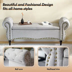 53 in Tufted Bench with Safety Hinge and Rolled Arm End of Bed Storage