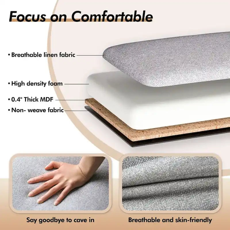 53 in Tufted Bench with Safety Hinge and Rolled Arm End of Bed Storage