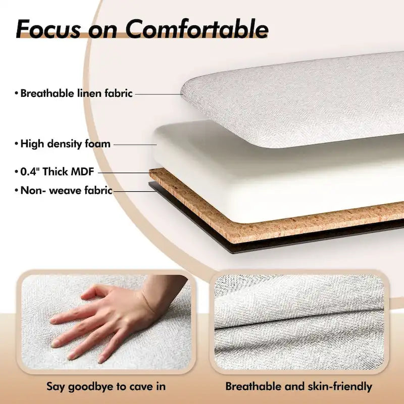 53 in Tufted Bench with Safety Hinge and Rolled Arm End of Bed Storage