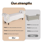 53 in Tufted Bench with Safety Hinge and Rolled Arm End of Bed Storage