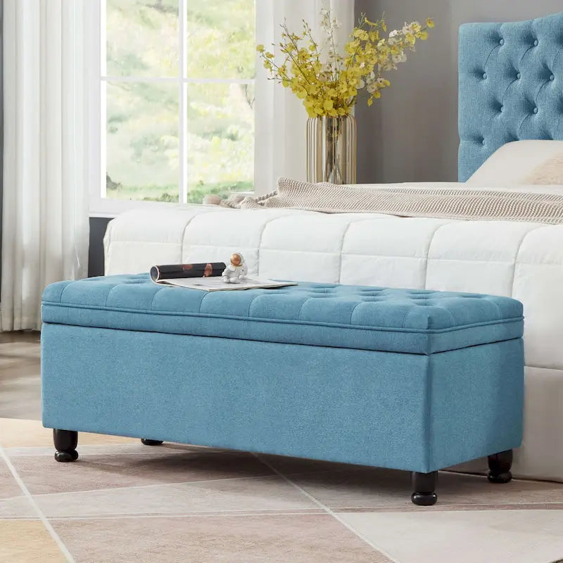 Upholstered Tufted Button Storage Ottoman Bench