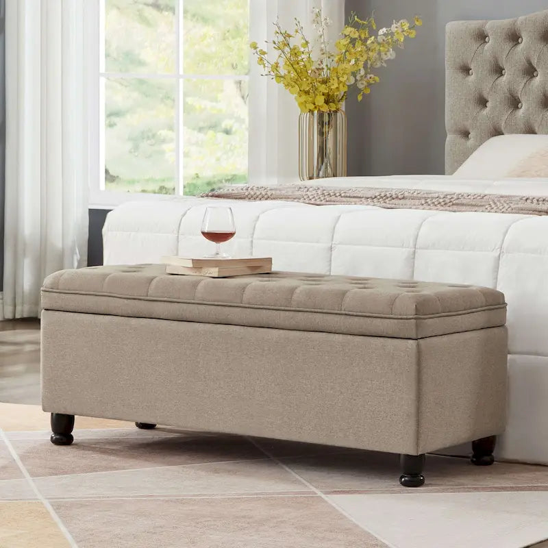 Upholstered Tufted Button Storage Ottoman Bench