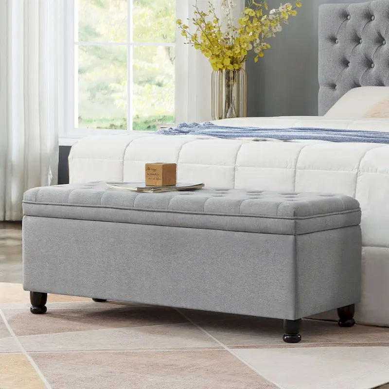 Upholstered Tufted Button Storage Ottoman Bench