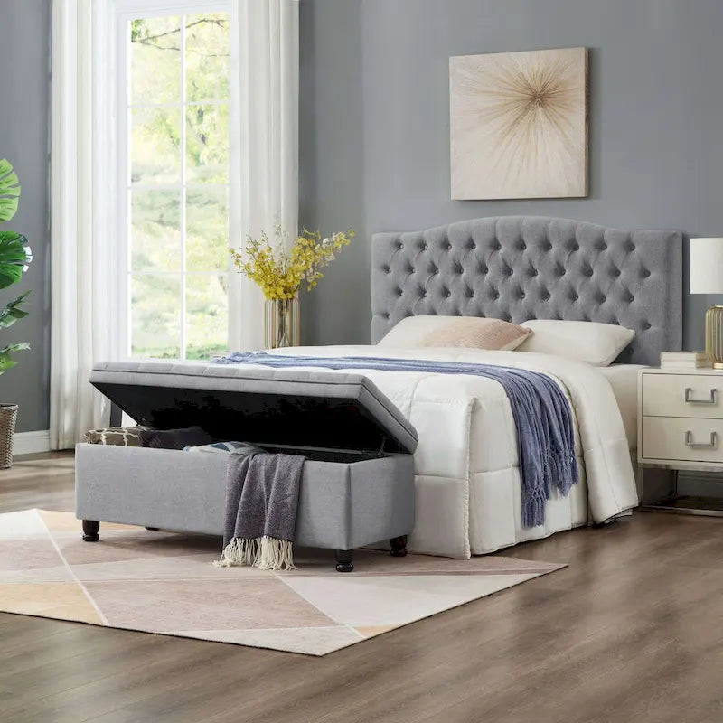 Upholstered Tufted Button Storage Ottoman Bench