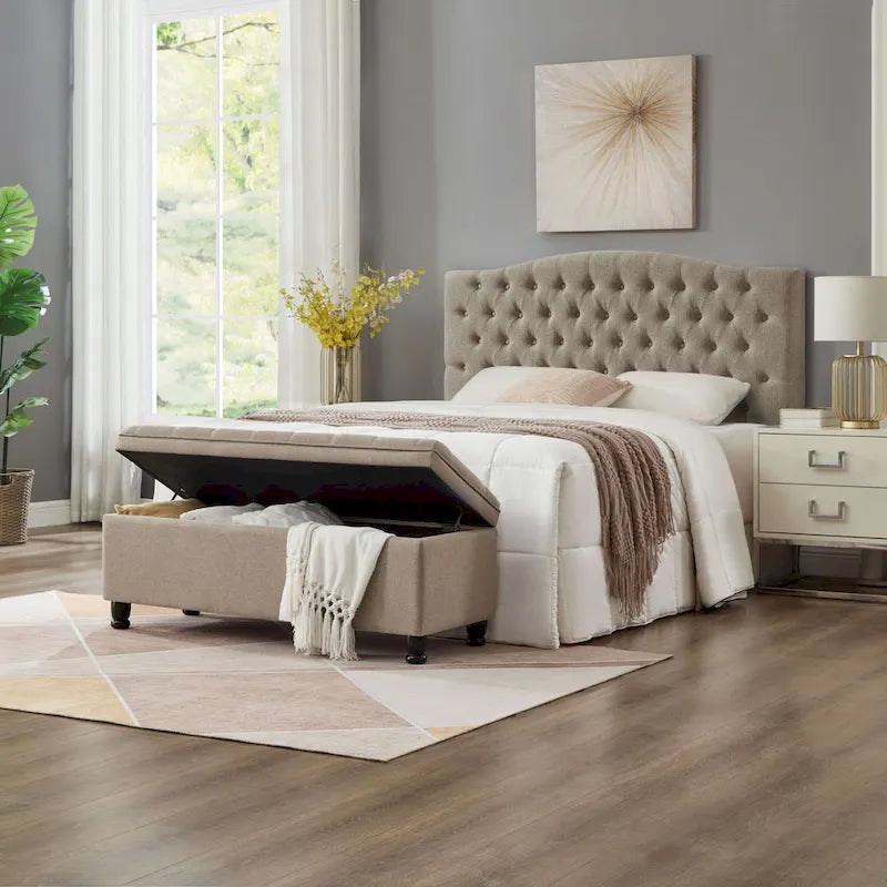 Upholstered Tufted Button Storage Ottoman Bench